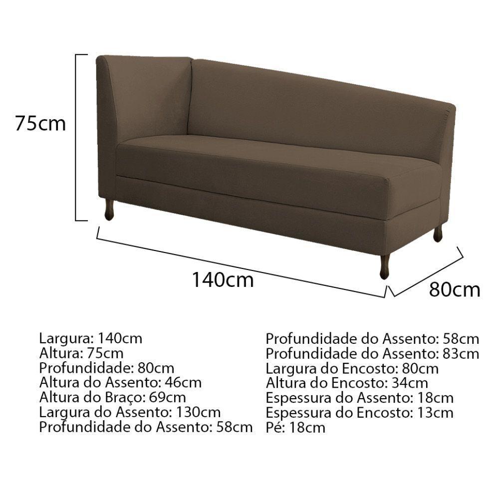 Kit Diva Recamier Heitor 140Cm Lado Esquerdo E 02 Poltronas Luiza Suede - Doce Sonho Móveis Marrom - 4