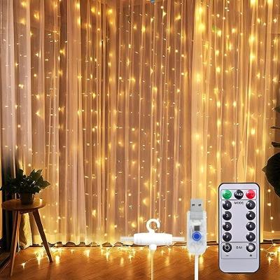 Cortina de LED 3x3M 300 Leds com Controle Remoto USB e 8 Modos de Iluminação Branco Utimix