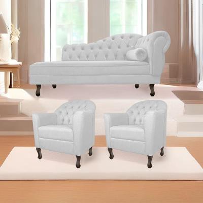 Kit Diva Recamier Diana 185Cm Lado Esquerdo E 02 Poltronas Julia Suede - Doce Sonho Móveis Branco