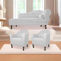 Kit Diva Recamier Diana 185Cm Lado Esquerdo E 02 Poltronas Julia Suede - Doce Sonho Móveis Branco - 1