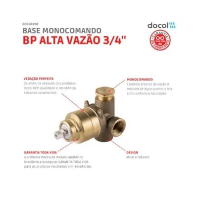 Base para Banheira e Chuveiro Monocomando DN20 3-4 para Alta Vazão em Baixa Pressão Docol