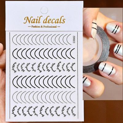 Adesivo de Unhas C0102 3D Gradiente Linha Francesa para Nail Art Azul Rosa Roxo Verde OEM
