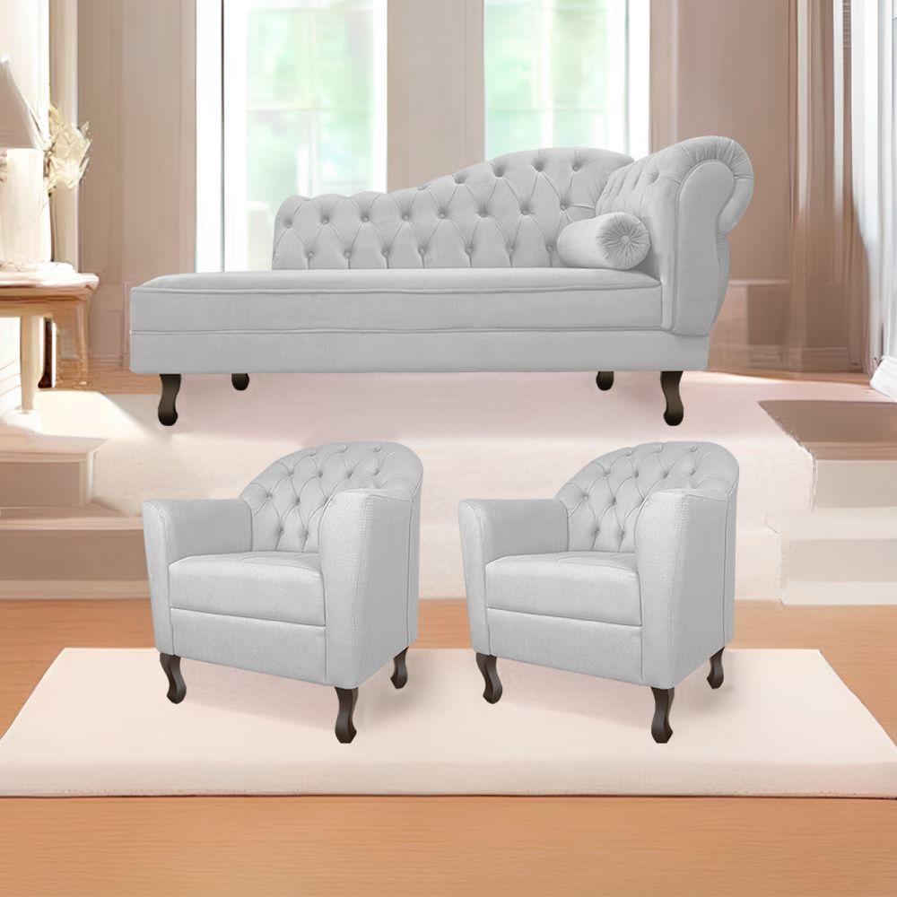 Kit Diva Recamier Diana 185Cm Lado Esquerdo E 02 Poltronas Julia Corano - Doce Sonho Móveis Branco - 1