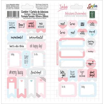 Cartela de Adesivo Decorado Duplo Tilibra Soho Modelo 2 para Decoração e Planners 100MM X 208MM