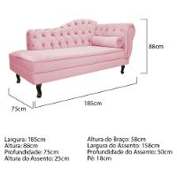 Kit Diva Recamier Diana 185Cm Lado Esquerdo E 01 Poltrona Suede - Doce Sonho Móveis Rosa Bebê - 5