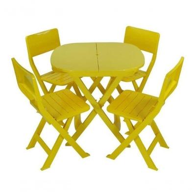 Conjunto para Jardim 1 Mesa 4 Cadeiras Dobráveis Plástico Estrutura e Assentos Fixos para Varanda