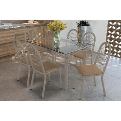 Conjunto de Jantar Elba com Mesa e 6 Cadeiras Holanda 6 Lugares Tampo de Vidro Courano Capuccino