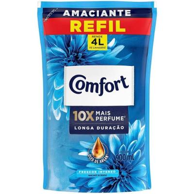 Amaciante de Roupas Concentrado Frescor Intenso Refil 900ML com Perfume de Longa Duração Comfort