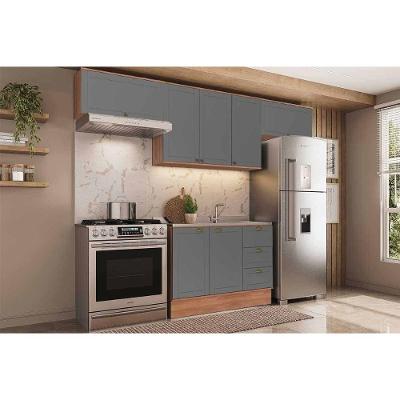Cozinha Bella Kit 6 Portas 3 Gavetas Cinza Nogal