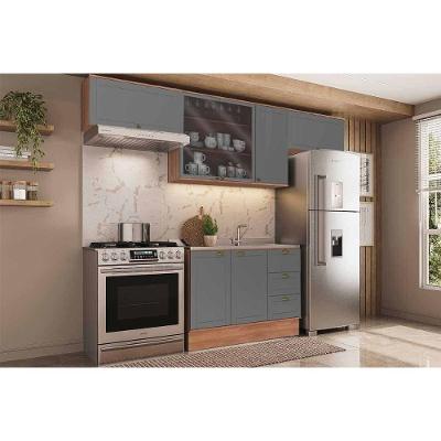 Cozinha Bella Kit 5 Portas 3 Gavetas Cinza Nogal