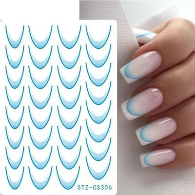 Adesivo de Unhas Stz-C 3D Gradiente Linha Francesa Azul Rosa Roxo Verde OEM