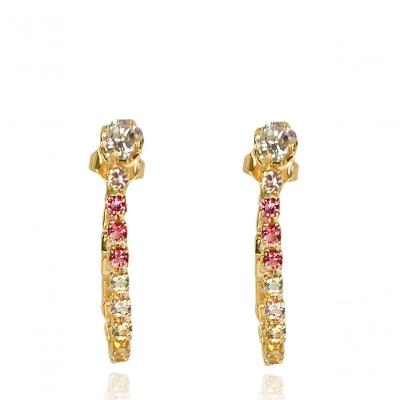 Brinco Corrente De Zircônias Coloridas Sortidas Com Zircônia Na Ponta Banhado Em Ouro 18k [f027]