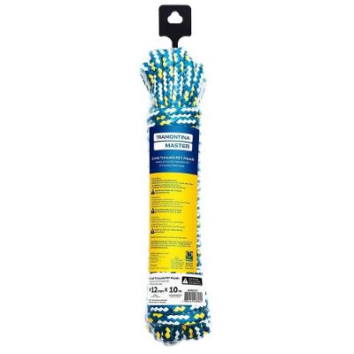 Corda Trançada Pet Meada 12 mm X 10 m para Uso Doméstico Esportivo Agronegócio Azul Branca