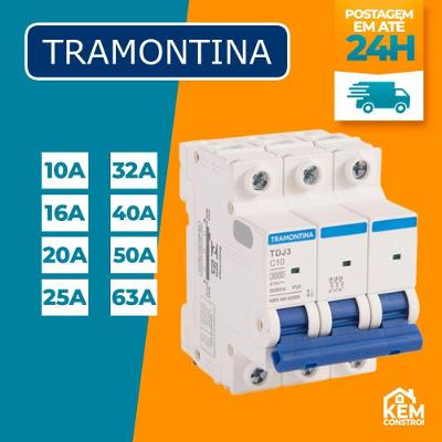 Disjuntor Tripolar Curva C 16A 6kA para Circuitos 110V 220V em Termoplástico Tramontina OEM
