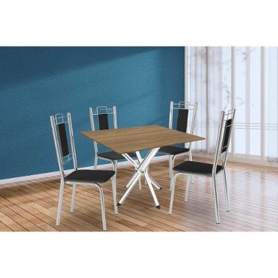 Conjunto de Jantar Volga com 4 Cadeiras Lisboa 4 Lugares Tampo em MDF Preto 90CM