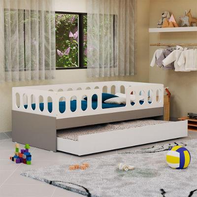 Cama Solteiro Infantil Lara com Cama Auxiliar Branco e Cinza Baby Mobilia