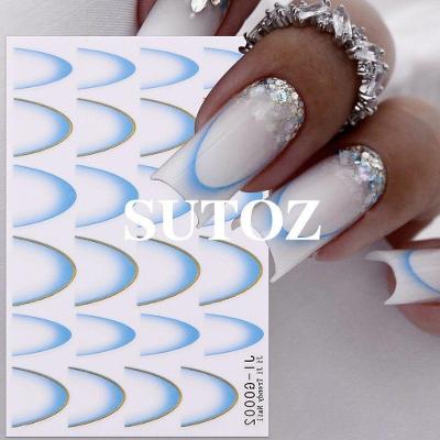 Adesivo de Unhas Ji-G0 para Arte 3D Gradiente Linha Francesa Azul Rosa Roxo Verde OEM