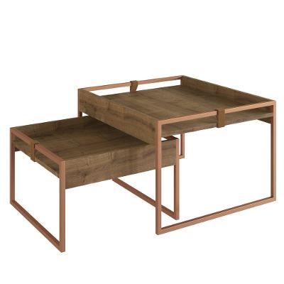 Conjunto Mesa de Centro Columbia Woodmel Retangular em MDP com Base em Aço