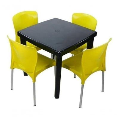 Conjunto Mesa Quadrada e 4 Cadeiras com Pés de Alumínio Estrutura para Uso Comercial Preto