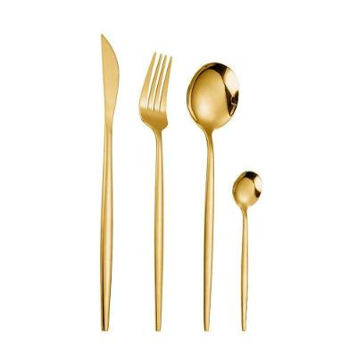 Conjunto de Talheres 24 Peças em Aço Inox com Revestimento Dourado para Mesa Posta Dourado