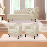 Kit Diva Recamier Diana 185Cm Lado Esquerdo E 02 Poltronas Julia Suede - Doce Sonho Móveis Bege - 1