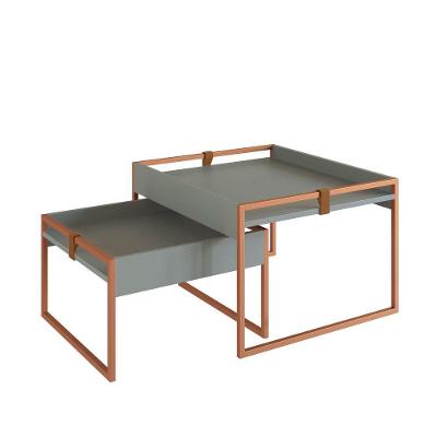 Conjunto Mesa de Centro Columbia Verti Retangular MDP com Base em Aço 63CM