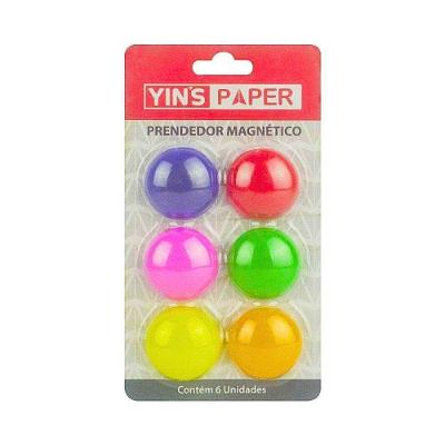 Botão Prendedor Magnético Yins Brasil Yin's Paper 20MM Kit com 6 Unidades em 6 Cores Variadas