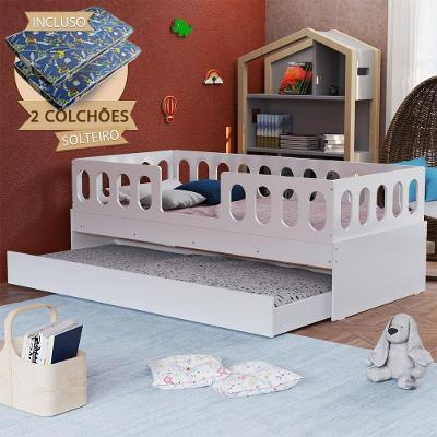 Cama Solteiro Infantil Lara com Cama Auxiliar e 2 Colchões Branco