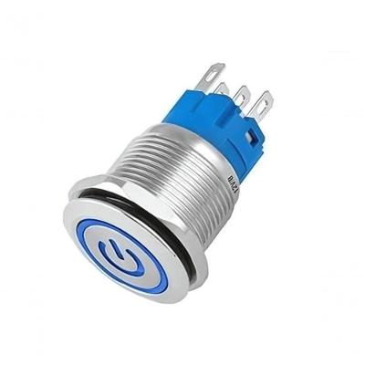 Botão on-off 19MM com LED AZUL 12V para Acionamento 220V 3A Prata NWT