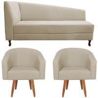 Kit Diva Recamier Heitor 185Cm Lado Direito E 02 Poltronas Luiza Suede - Doce Sonho Móveis Bege - 6