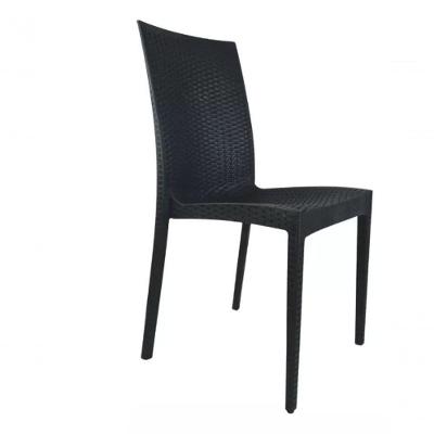Cadeira Rattan Estilo Moderno Estrutura em Plástico Assento Vazado Empilhável Preto