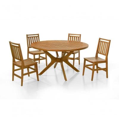Conjunto de Mesa Julia 4 Lugares Tampo em Madeira Maciça de Eucalipto com Cadeiras Ripadas Marrom