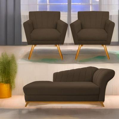Kit Diva Recamier Vanessa 160Cm Lado Esquerdo E 02 Poltronas Laura Suede - Amarena Móveis Marrom