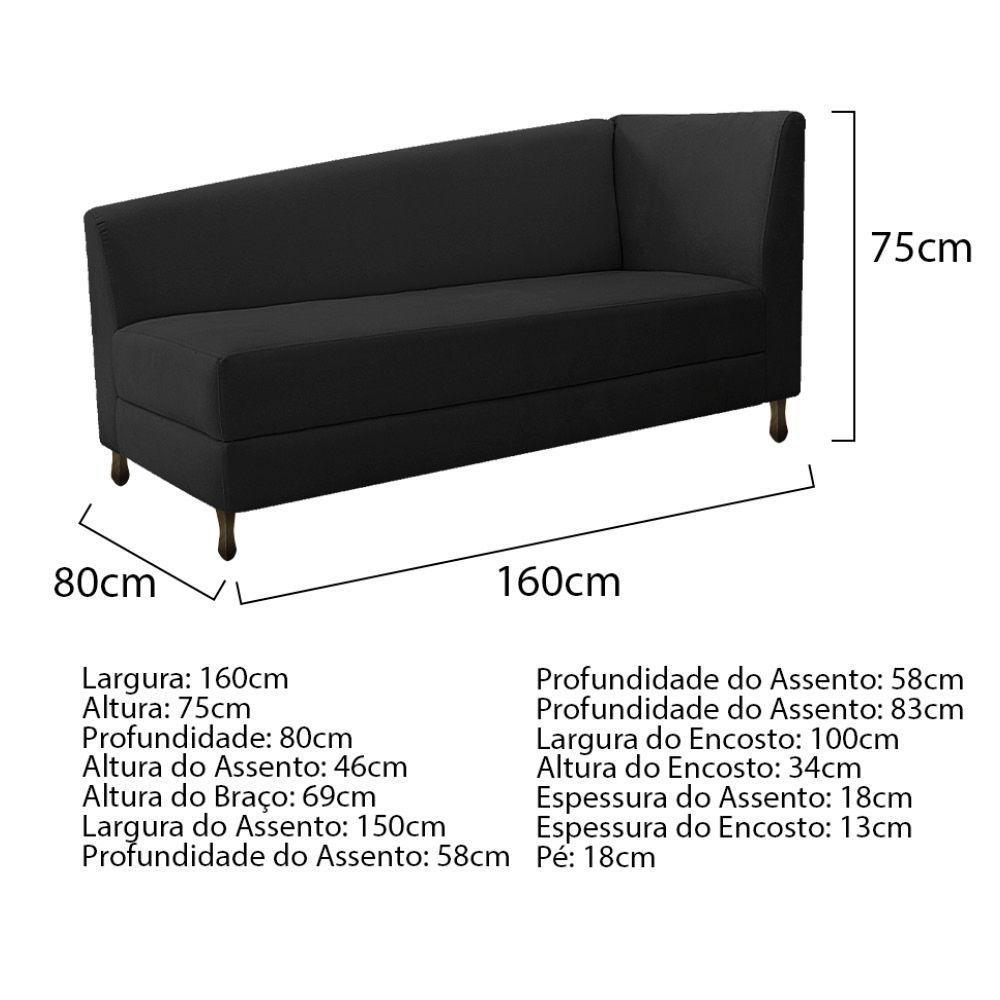Kit Diva Recamier Heitor 160Cm Lado Esquerdo E 02 Poltronas Luiza Suede - Doce Sonho Móveis Preto - 5