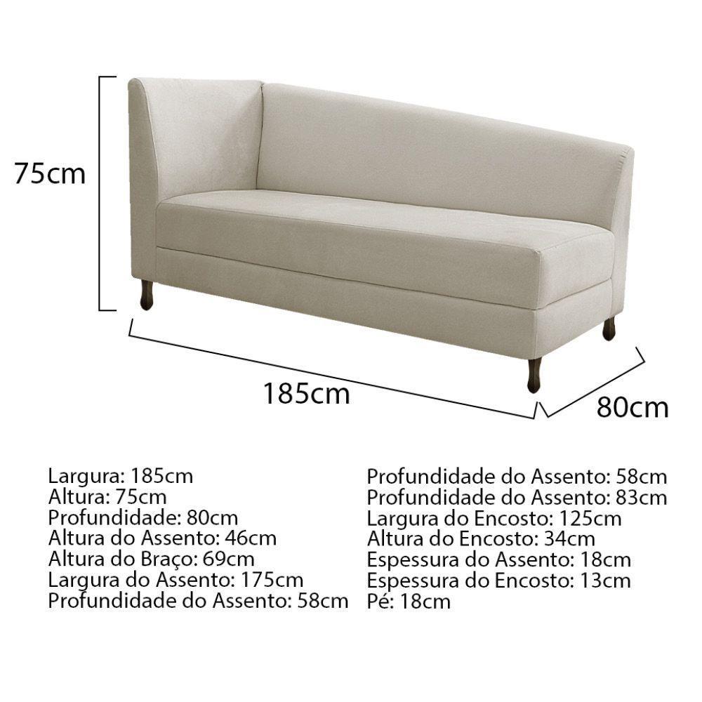 Kit Diva Recamier Heitor 185Cm Lado Direito E 02 Poltronas Luiza Linho - Doce Sonho Móveis Bege - 3