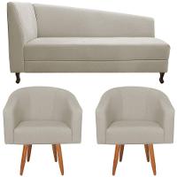 Kit Diva Recamier Heitor 185Cm Lado Direito E 02 Poltronas Luiza Linho - Doce Sonho Móveis Bege - 6