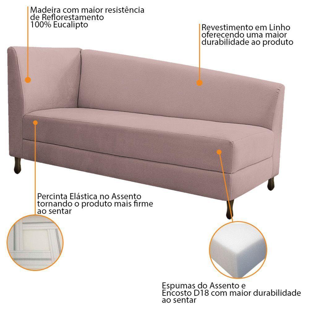 Kit Diva Recamier Heitor 160Cm Lado Direito E 02 Poltronas Luiza Linho - Doce Sonho Móveis Rosê - 3