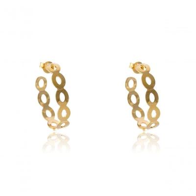 Brinco Argola Média Com Vazados Ovais Banhado Em Ouro 18k [f027]