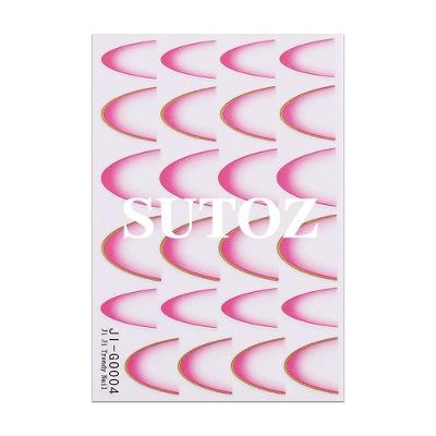 Adesivo de Unhas Ji-g0 3d Gradiente Linha Francesa Azul Rosa Roxo Verde Oem