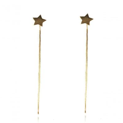 Brinco De Fio Com Estrela Banhado Em Ouro 18k [f027]