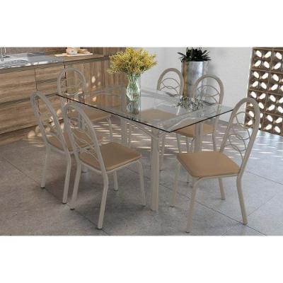 Conjunto de Jantar Elba com 6 Lugares Tampo de Vidro com 6 Cadeiras Courano Capuccino 150x80CM