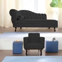 Kit Diva Recamier Diana 185Cm Lado Direito E 01 Poltrona Classic Corano - Doce Sonho Móveis Preto - 1