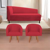 Kit Diva Recamier Heitor 140Cm Lado Esquerdo E 02 Poltronas Luiza Suede - Doce Sonho Móveis Vermelho - 1