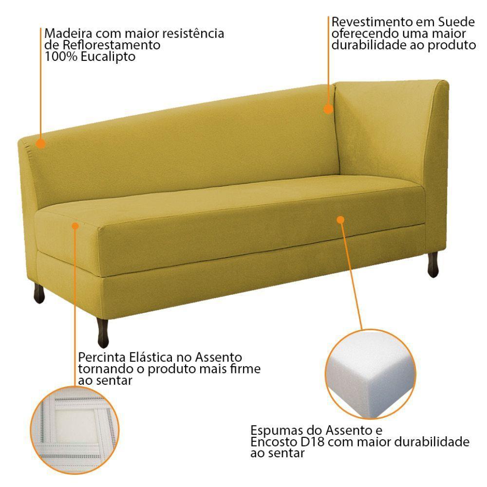 Kit Diva Recamier Heitor 160Cm Lado Esquerdo E 02 Poltronas Luiza Suede - Doce Sonho Móveis Amarelo - 3