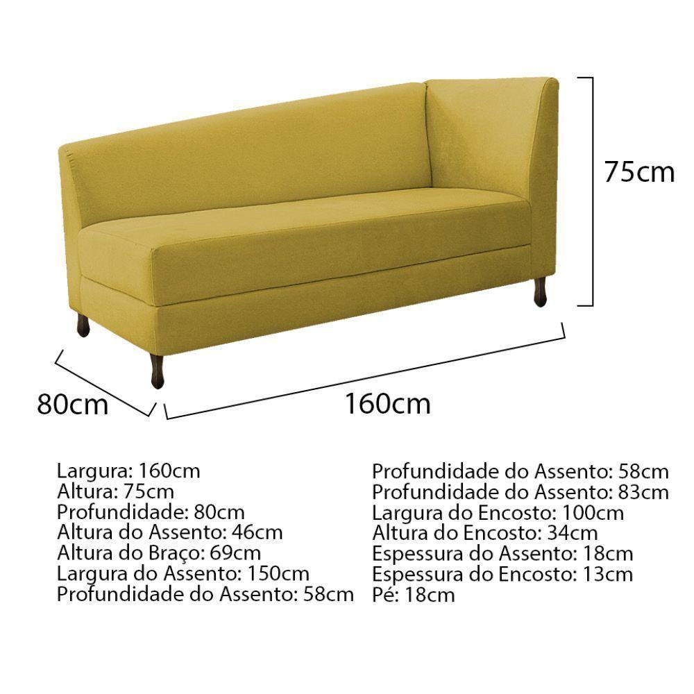 Kit Diva Recamier Heitor 160Cm Lado Esquerdo E 02 Poltronas Luiza Suede - Doce Sonho Móveis Amarelo - 5