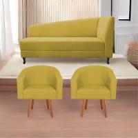 Kit Diva Recamier Heitor 160Cm Lado Esquerdo E 02 Poltronas Luiza Suede - Doce Sonho Móveis Amarelo - 1