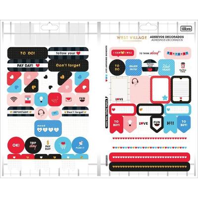 Cartela de Adesivos Decorados Tilibra West Village Metalizado Formato 145MM X 232MM 1 Folha
