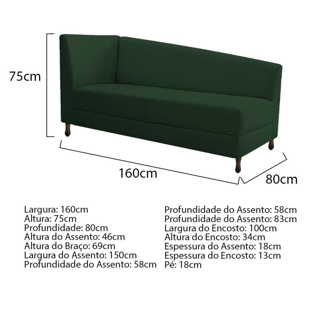 Kit Diva Recamier Heitor 160Cm Lado Direito E 02 Poltronas Luiza Suede - Doce Sonho Móveis Verde - 5