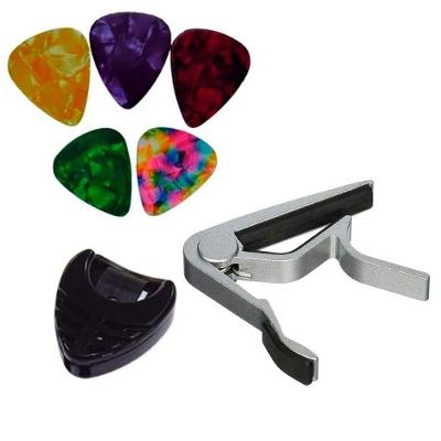 Capotraste Haste Longa para Violão Guitarra e Ukulele com Encaixe de Pressão Prata e Preto OEM
