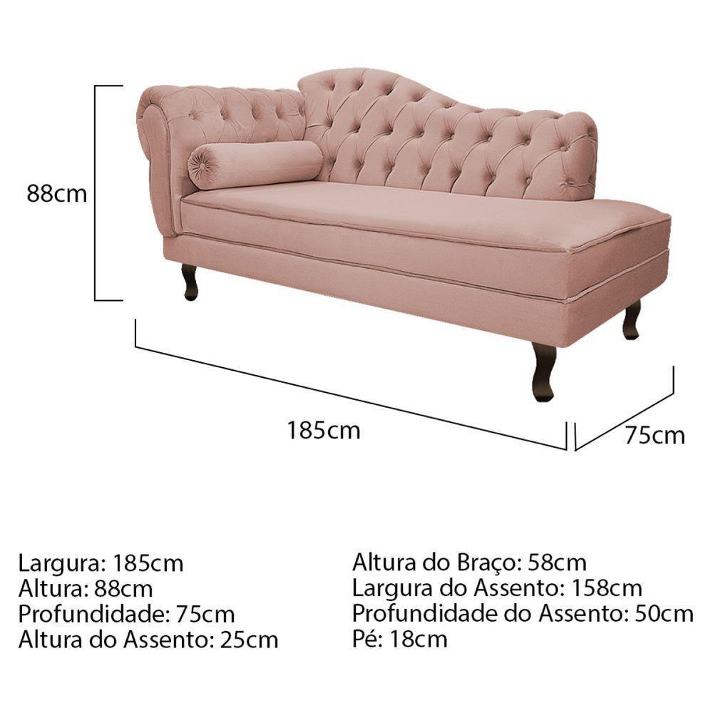 Kit Diva Recamier Diana 185Cm Lado Direito E 02 Poltronas Julia Suede - Doce Sonho Móveis Rosê - 5